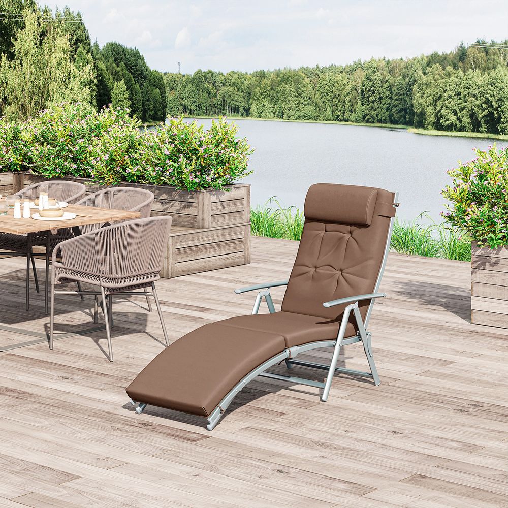 Outsunny Steel Frame Outdoor Garden Padded Sun Lounger w/ Pillow Brown - anydaydirect