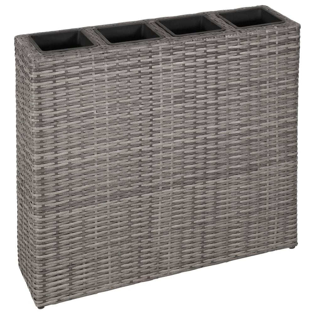 Garden Raised Bed with 4 Pots Poly Rattan Grey - anydaydirect