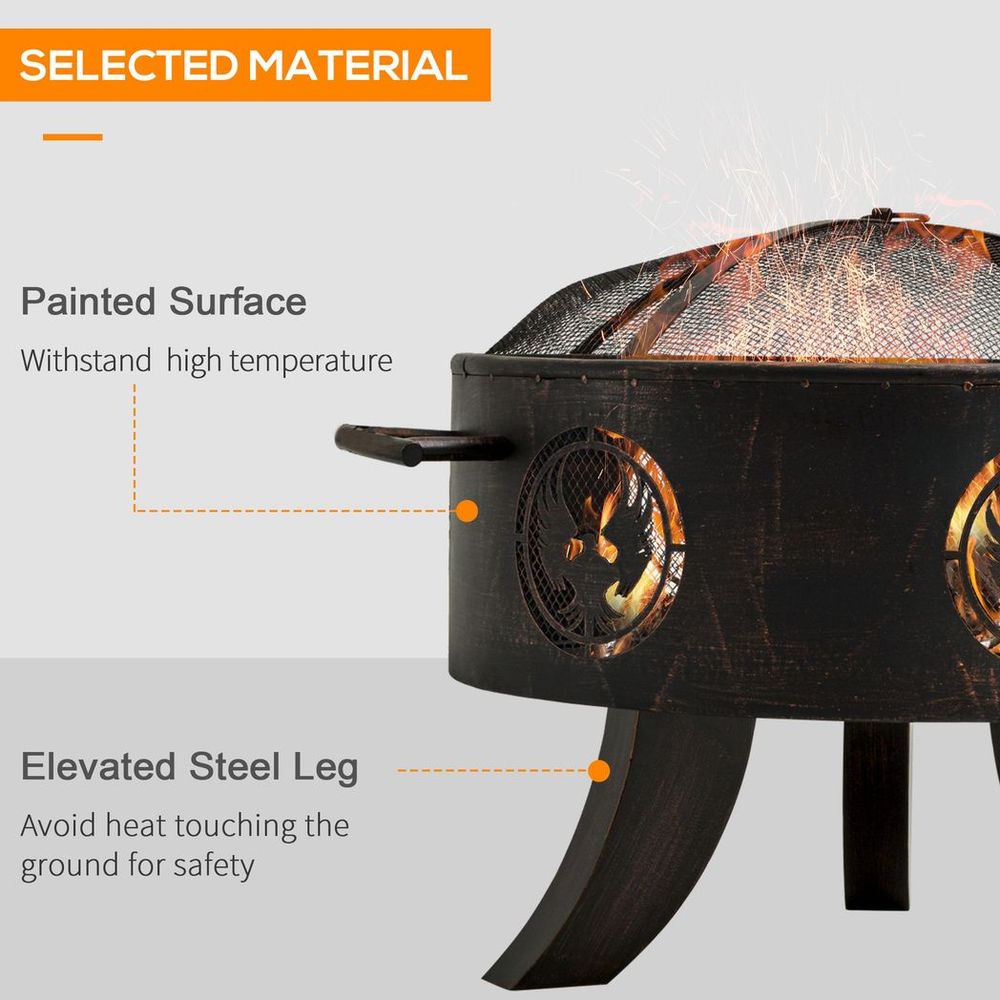 Outsunny Outdoor Fire Pit Firebowl with Screen Cover & Poker For Patio Backyard - anydaydirect