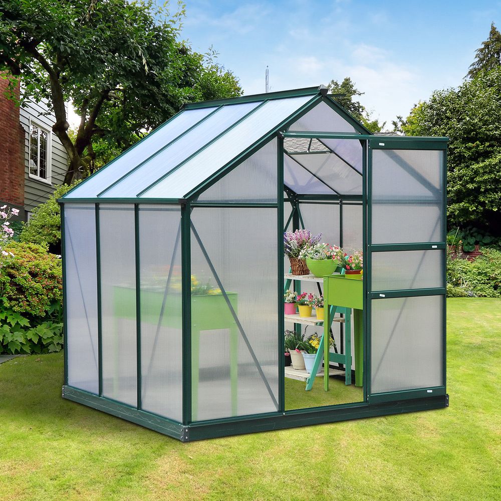 Clear Large Walk-In Greenhouse Garden Plants Grow Galvanized Base, Slide Door - anydaydirect