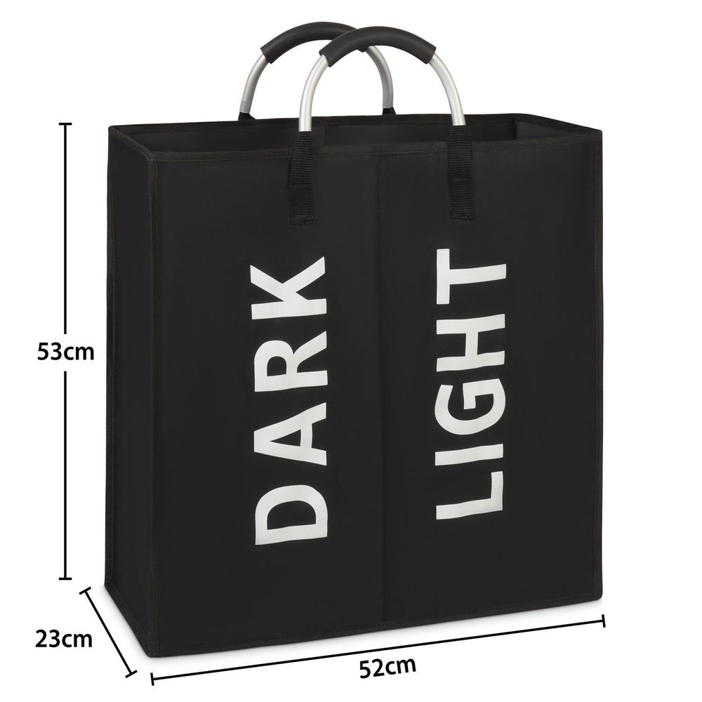 Double Collapsible Washing Laundry Basket Bag for Bedroom, Fabric (Black) - anydaydirect