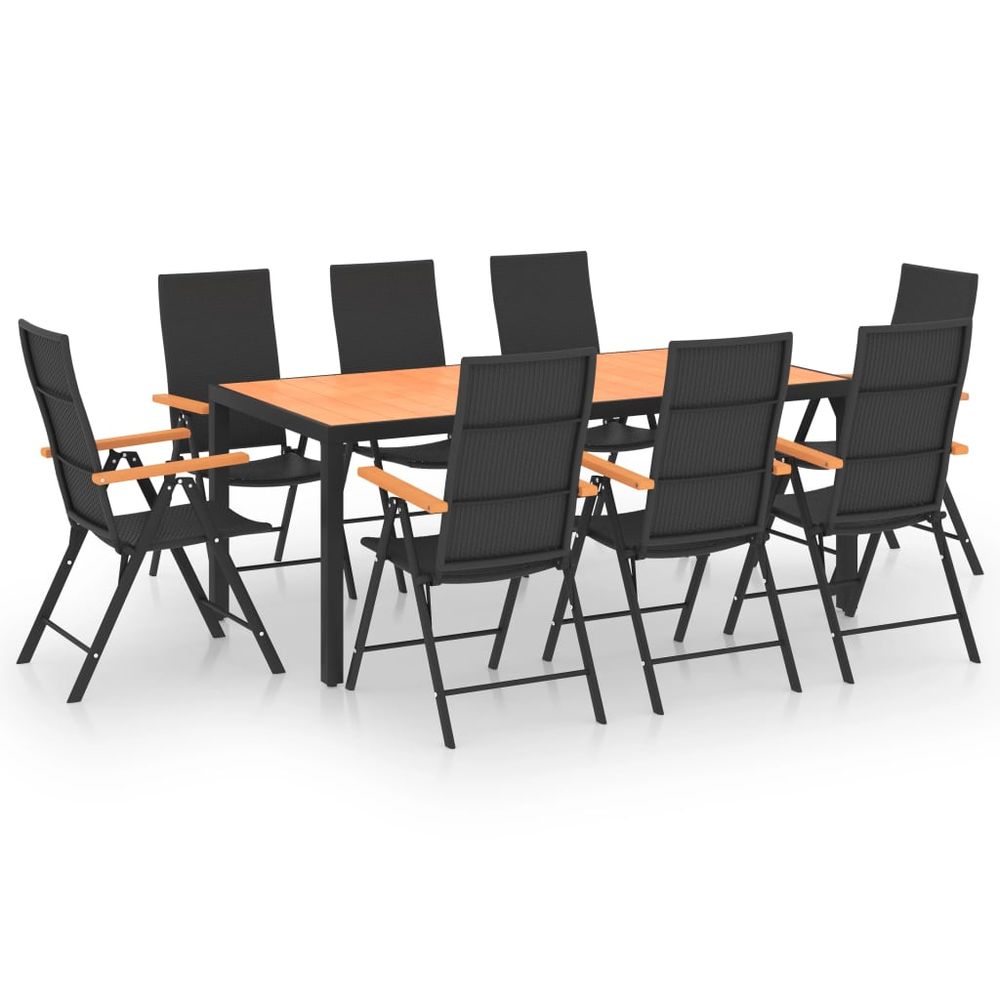 9 Piece Garden Dining Set Black and Brown - anydaydirect