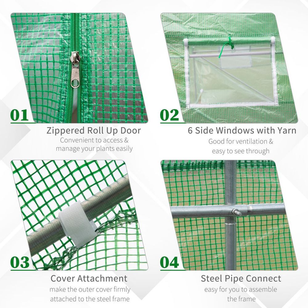 Outsunny 4.5m x 2m x 2m Walk-In Gardening Plant Greenhouse w/ PE Cover, Green - anydaydirect