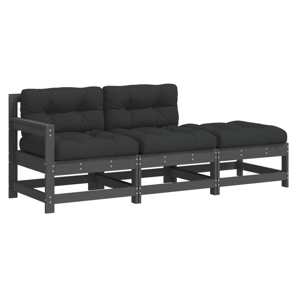 vidaXL 3 Piece Garden Lounge Set with Cushions Grey Solid Wood - anydaydirect