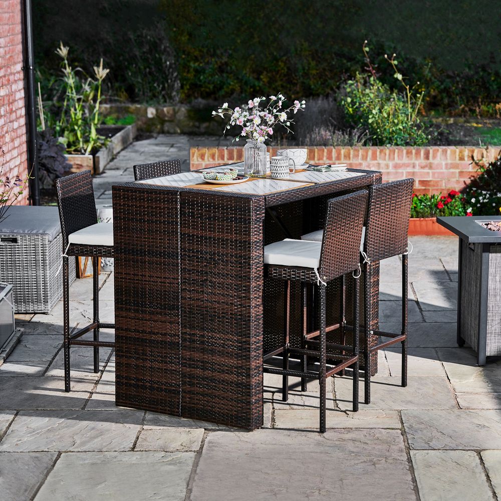 5 Pcs Rattan Garden Patio Furniture Bar Dining Table & Chair Set - anydaydirect