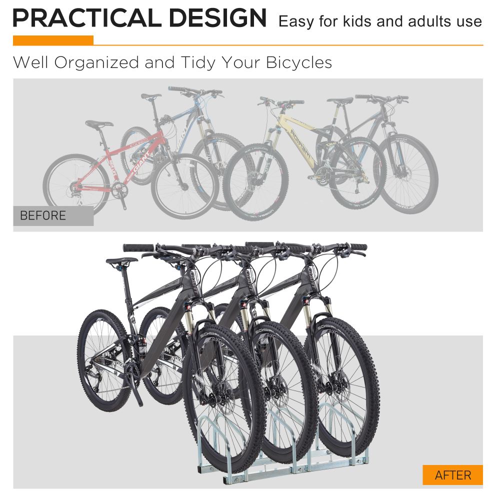 Bike Parking Rack Bicycle Locking Storage Stand for 3 Cycling Silver - anydaydirect