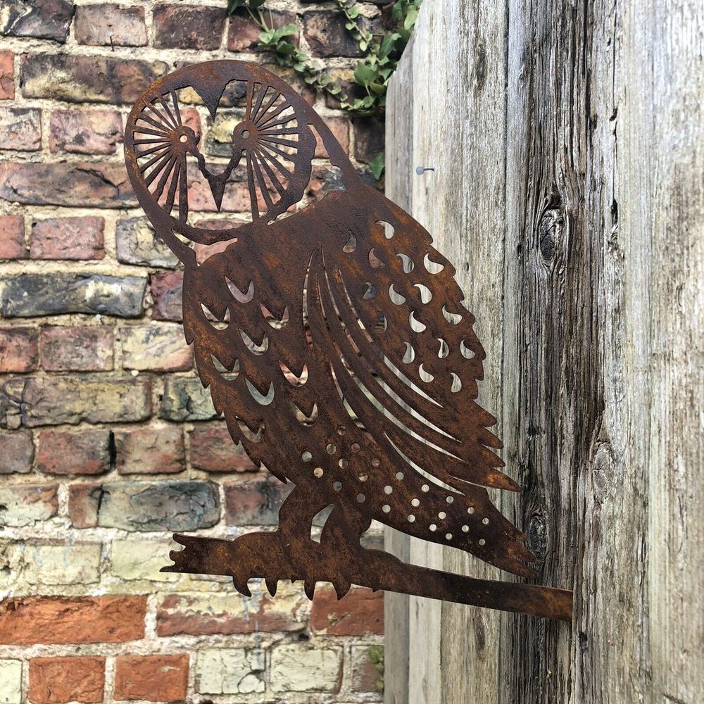 Rusty Metal BARN OWL Garden sign Ornament decoration - anydaydirect