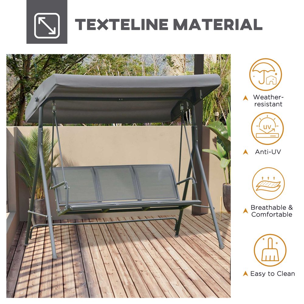 3 Seater Garden Swing Chair Grey With Canopy Patio Outdoor Bench - anydaydirect