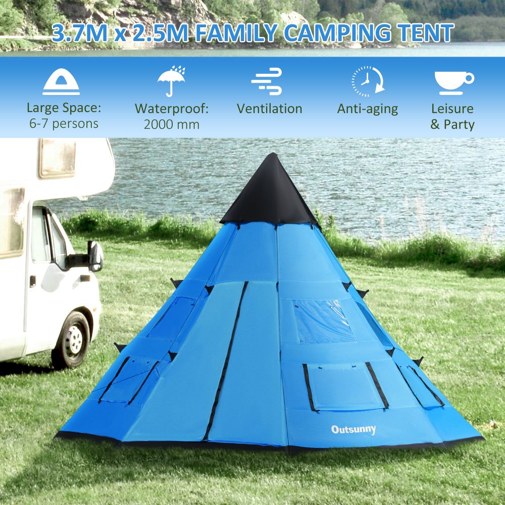 6-7 Person Large Family Party Camping Tent Carrying Bag, Mesh Window Outsunny - anydaydirect