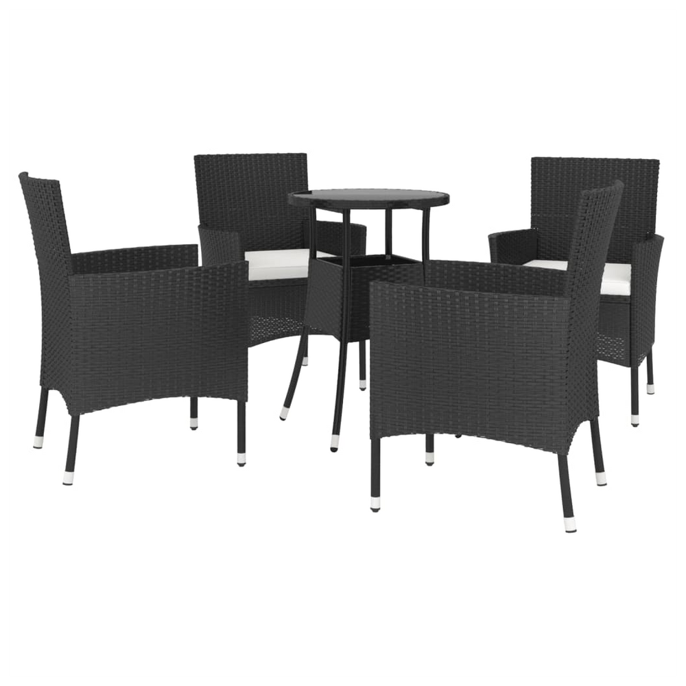 vidaXL 5 Piece Garden Bistro Set with Cushions Black Poly Rattan - anydaydirect