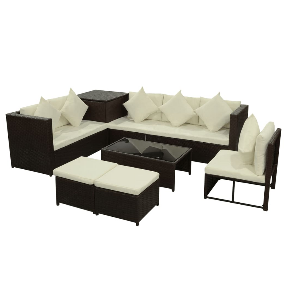 8 Piece Garden Lounge Set with Cushions Poly Rattan Brown - anydaydirect