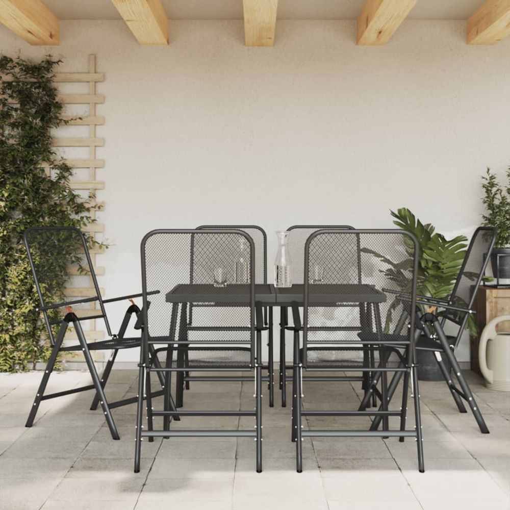 vidaXL 7 Piece Garden Dining Set Anthracite Metal Mesh - anydaydirect