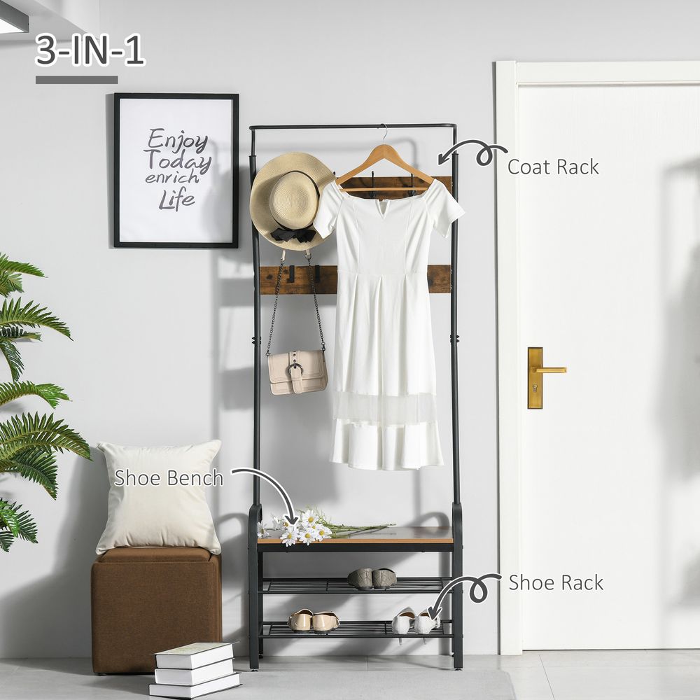 Industrial Coat Rack Stand with 8 Hooks Hangers Storage Cabinet Brown - anydaydirect