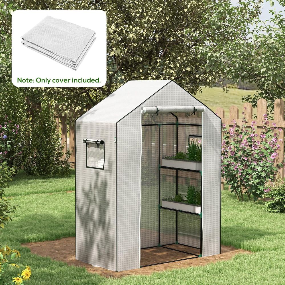 Outsunny PE Greenhouse Cover Replacement with Door and Mesh Windows, White - anydaydirect