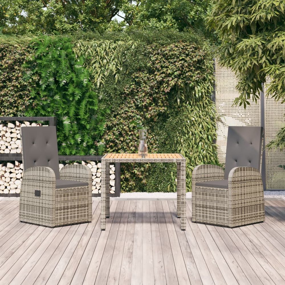 3 Piece Garden Dining Set Grey Poly Rattan&Solid Wood Acacia - anydaydirect