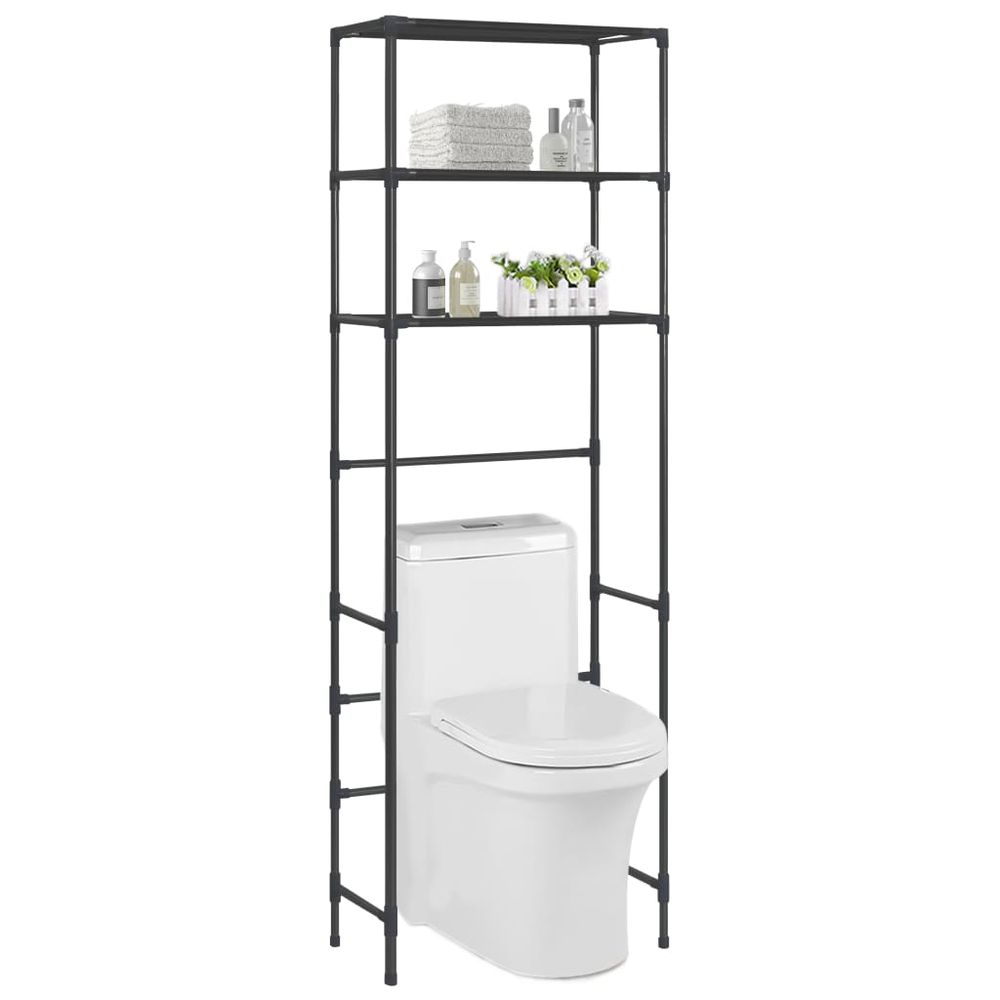 3-Tier Storage Rack over Toilet Silver & Black 53x28x169 cm to 69x28x169 cm - anydaydirect