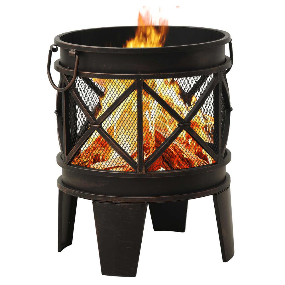 Rustic Fire Pit with Poker Φ42x54 cm Steel - anydaydirect