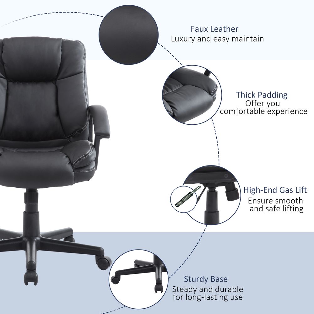 Swivel Executive Office Chair Mid Back PU Leather Chair w/ Arm, Black HOMCOM - anydaydirect