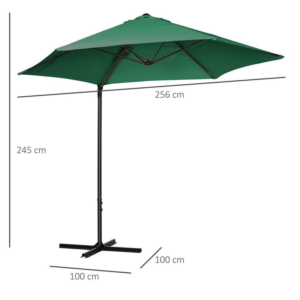 2.5M Garden Cantilever Parasol with 360 Rotation and Cross Base, Green - anydaydirect