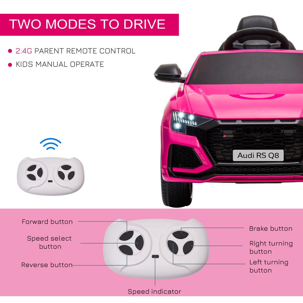 Audi RS Q8 6V Kids Electric Ride On Car Toy w/ Remote Control Pink HOMCOM - anydaydirect