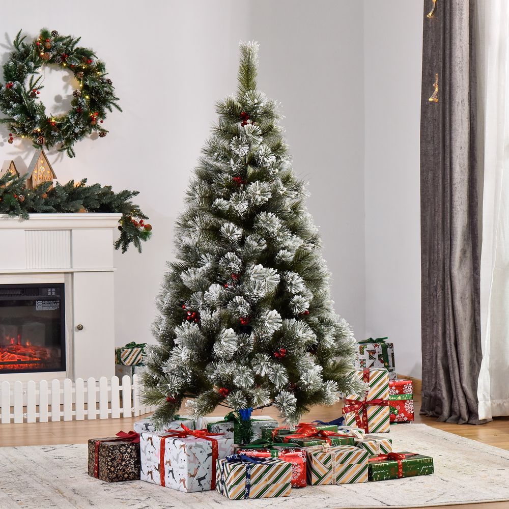 5ft Indoor Christmas Tree Artificial Berry Xmas Deco Metal Stand and 184 Tips - anydaydirect