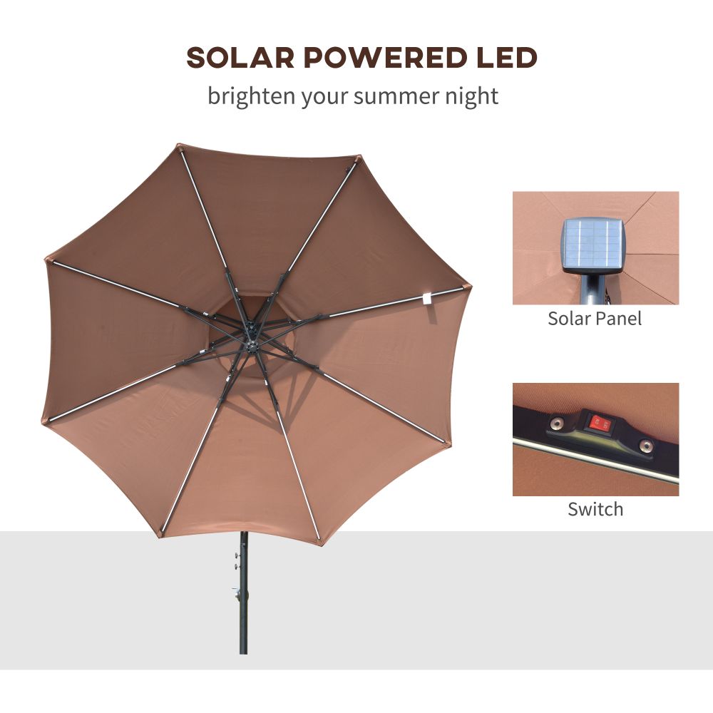 3m Cantilever Banana Parasol Double Roof, LED Solar lights, Crank, - anydaydirect