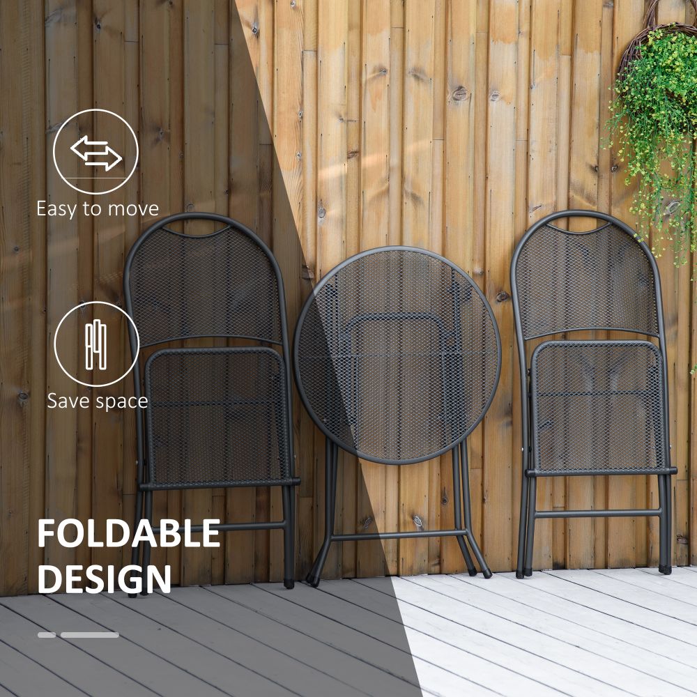 3Pc Garden Bistro Set w/ Foldable Design Metal Frame Black - anydaydirect