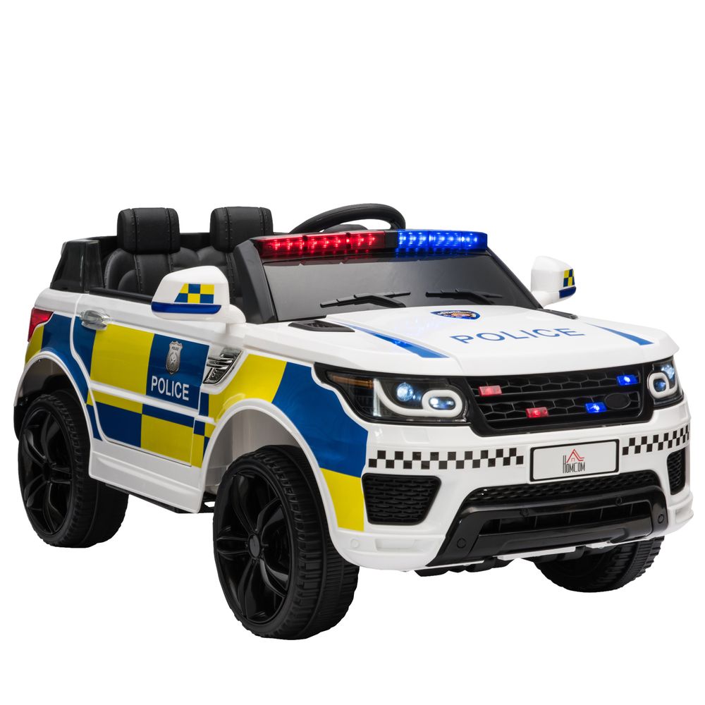 12V Kid Electric Ride On Police Car w/ Remote Siren Bluetooth 3-6 Years HOMCOM - anydaydirect