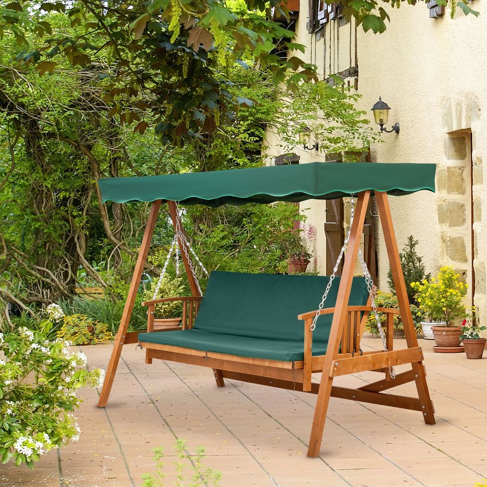 3 Seater Wooden Garden Swing Chair Outdoor With Lounger Bed Wood - anydaydirect