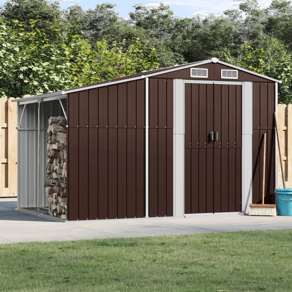 vidaXL Garden Shed Brown 277x192.5x179 cm Galvanised Steel - anydaydirect