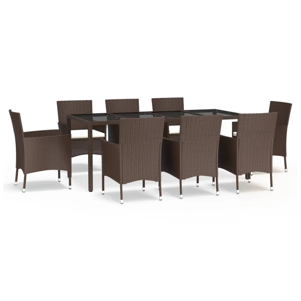 9 Piece Garden Dining Set with Cushions Brown Poly Rattan - anydaydirect