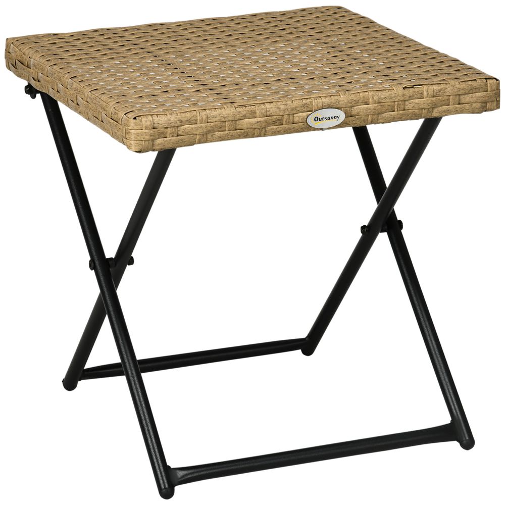 Outsunny Folding Square Rattan Coffee Table, Steel Frame Bistro Garden Natural - anydaydirect