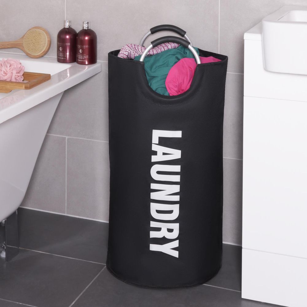 Large Collapsible Strong Laundry Hamper Tote Bag Sorter - Carry Handle - Black - anydaydirect