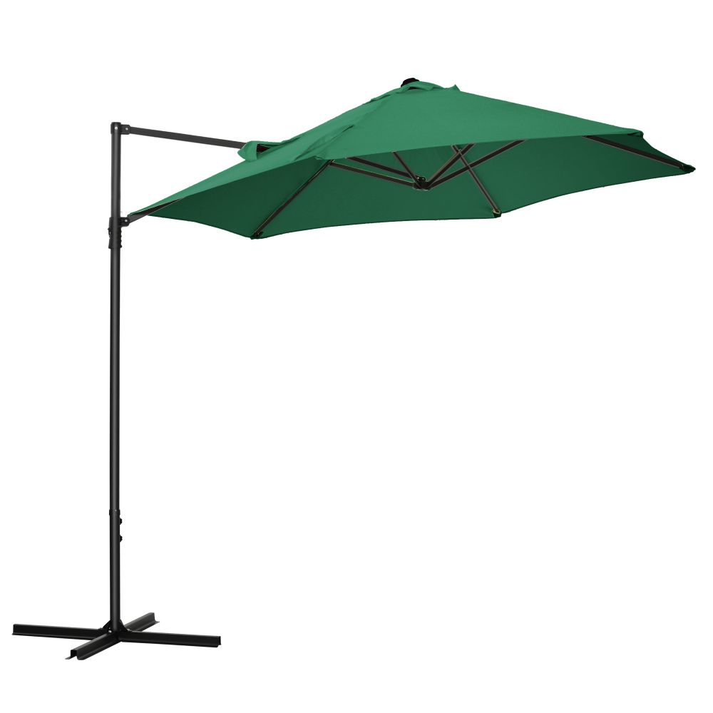 2.5M Garden Cantilever Parasol with 360 Rotation and Cross Base, Green - anydaydirect