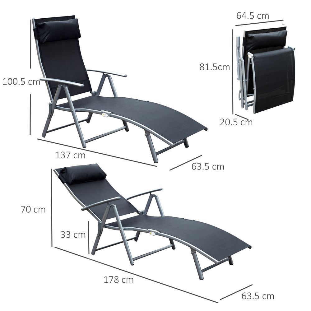 Sun Lounger Recliner Foldable 7 Levels Textilene Black Patio - anydaydirect