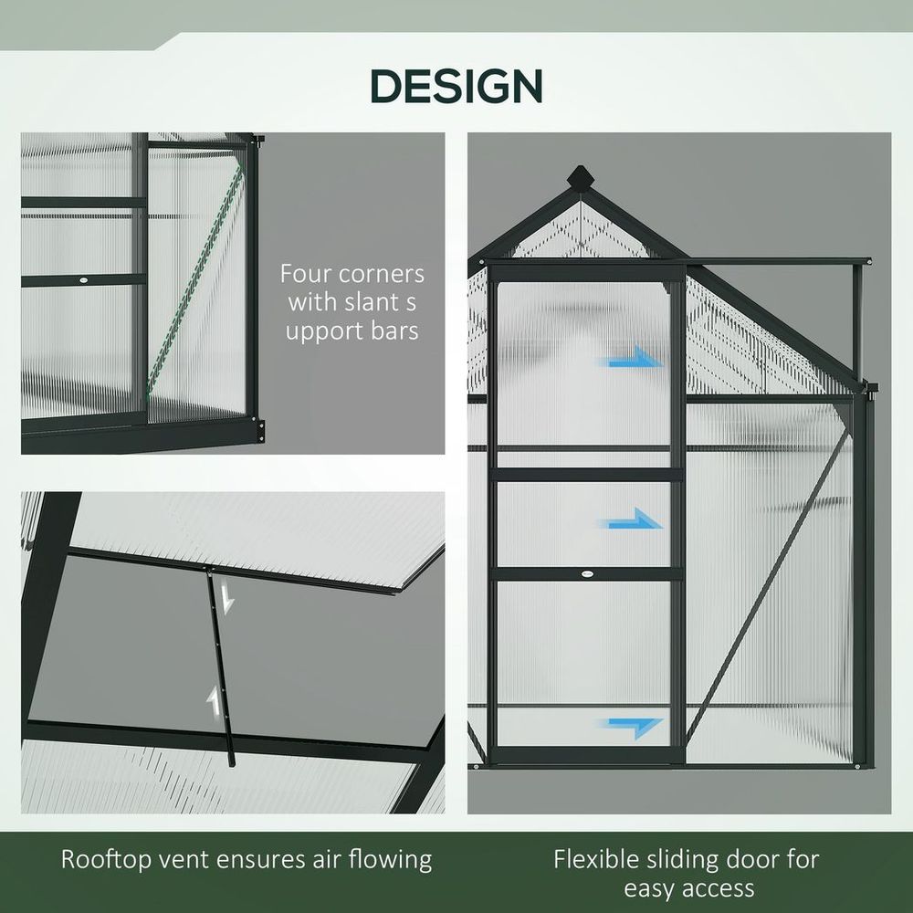 Polycarbonate Walk-In Garden Greenhouse Aluminium Frame w/ Slide Door 6 x 4ft - anydaydirect