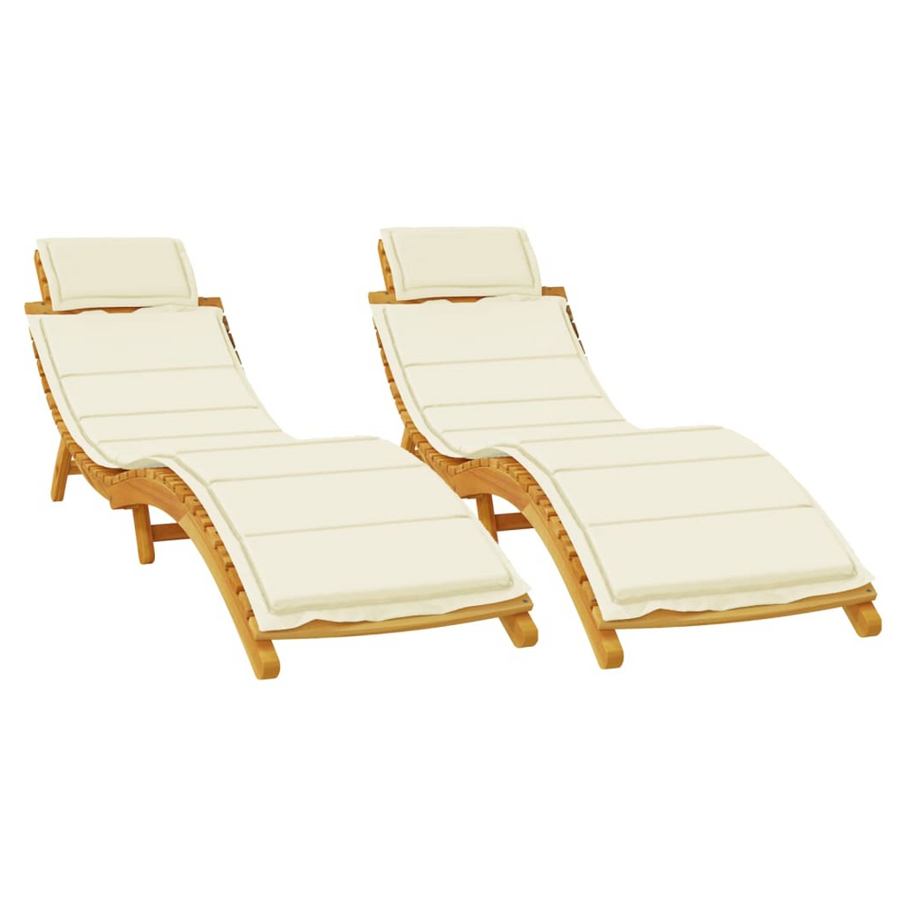 Sun Loungers 2 pcs with Cream Cushions Solid Wood Acacia - anydaydirect