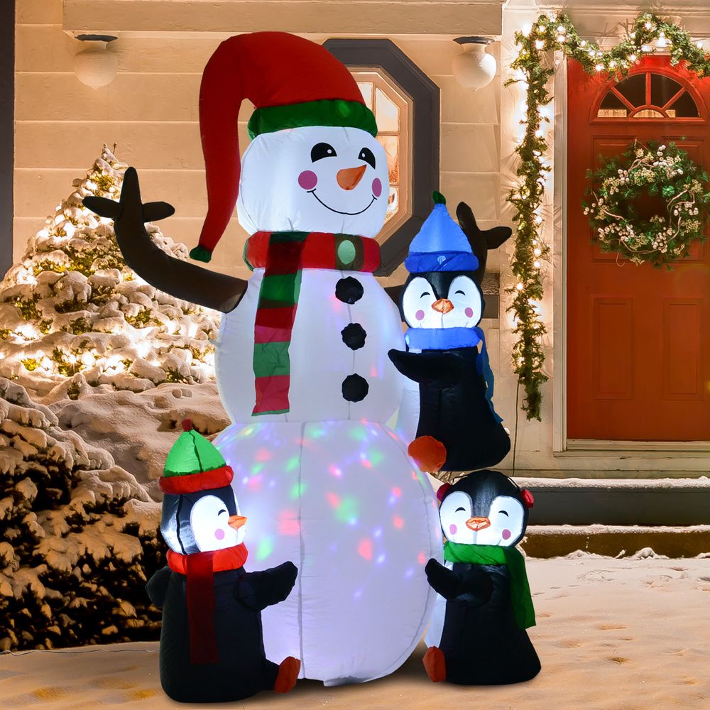 6ft Inflatable Christmas Snowman with Three Penguins LED Outdoor Yard Deco - anydaydirect