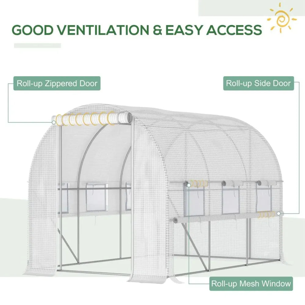 Large Outside Backyard Plant Greenhouse Hot House w/ Zippered Doors White - anydaydirect