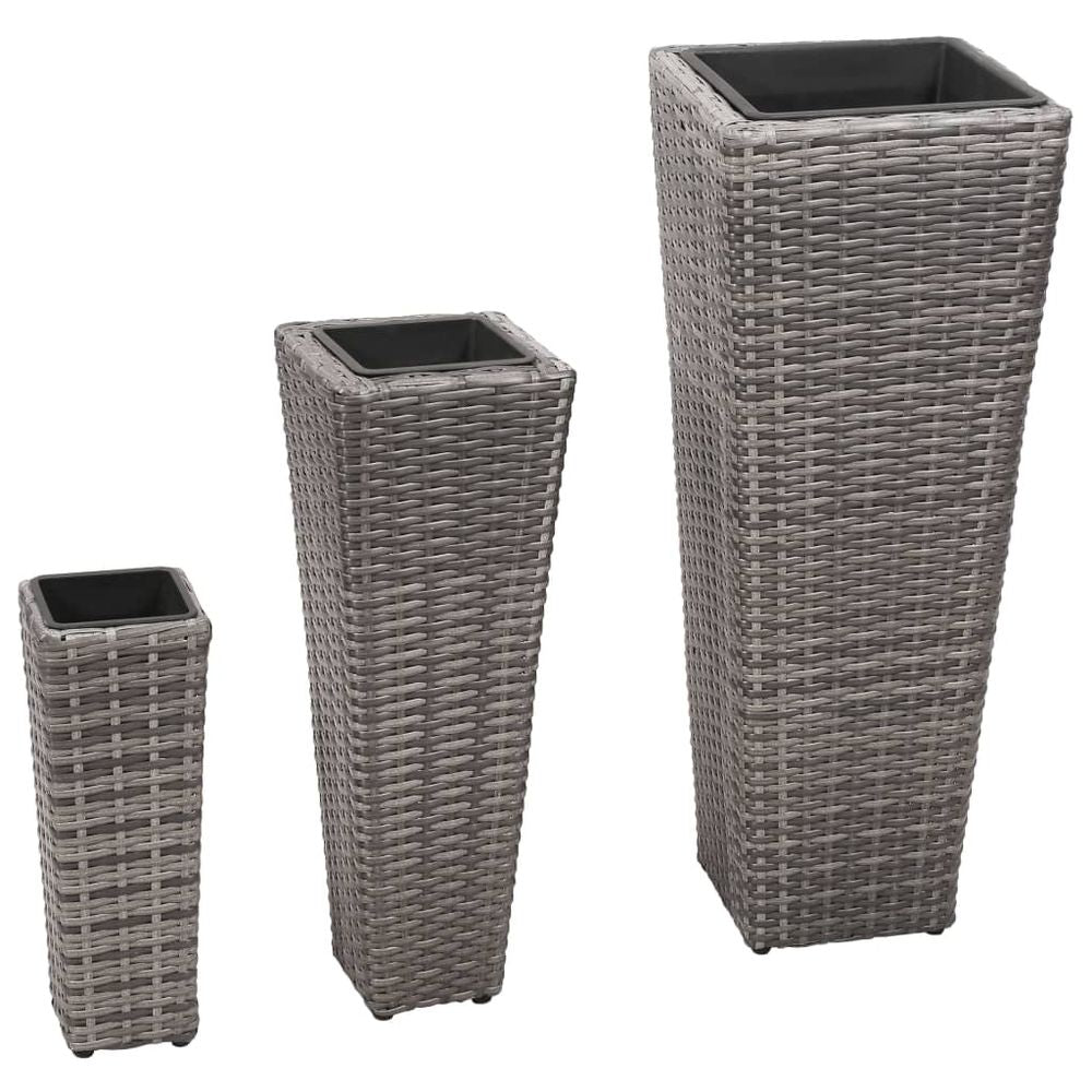 Garden Raised Beds 3 pcs Poly Rattan Grey - anydaydirect