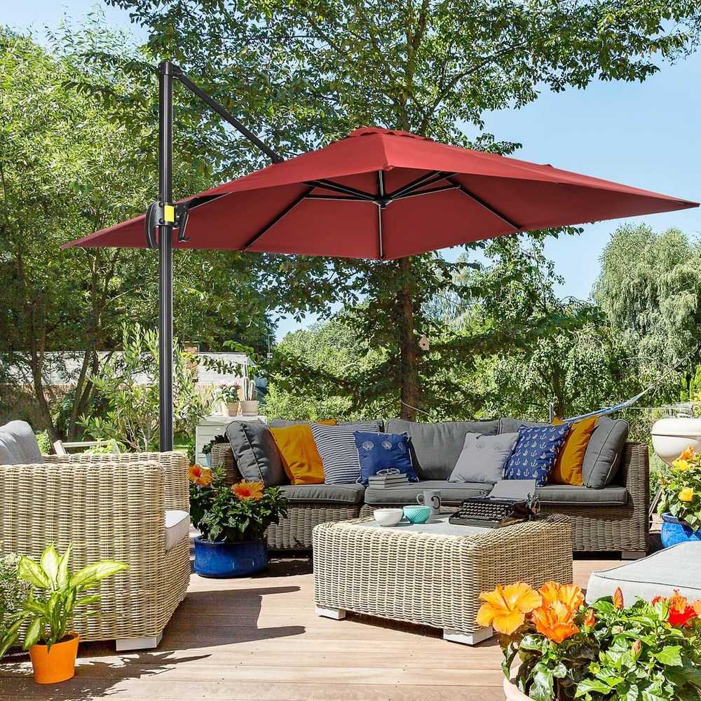 Outsunny Square Cantilever Roma Parasol 360� Rotation w/ Hand Crank, Wine Red - anydaydirect