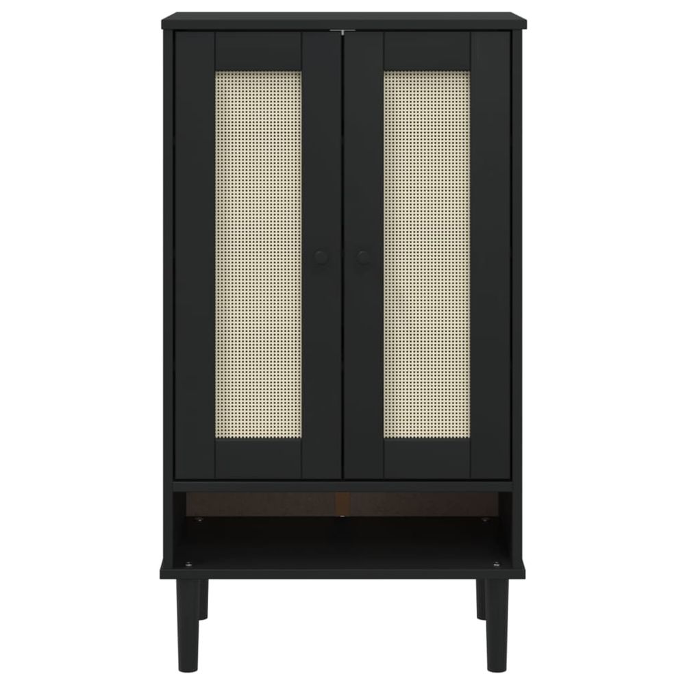 vidaXL Shoe Cabinet SENJA Rattan Look Black 59.5x35x107 cm Solid Wood - anydaydirect