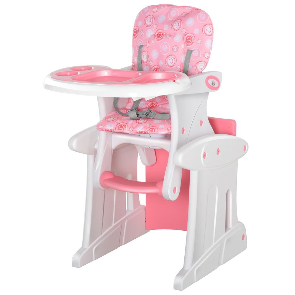 3-in-1 Convertible Baby High Chair Booster Seat w/ Removable Tray Pink HOMCOM - anydaydirect