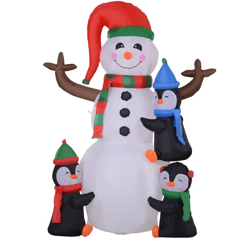 6ft Inflatable Christmas Snowman with Three Penguins LED Outdoor Yard Deco - anydaydirect