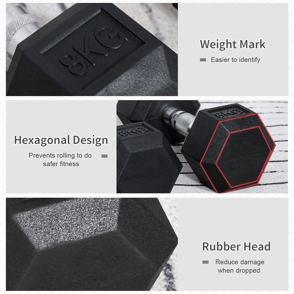 Hexagonal Dumbbells Kit Weight Lifting Exercise for Home Fitness 2x8kg HOMCOM - anydaydirect