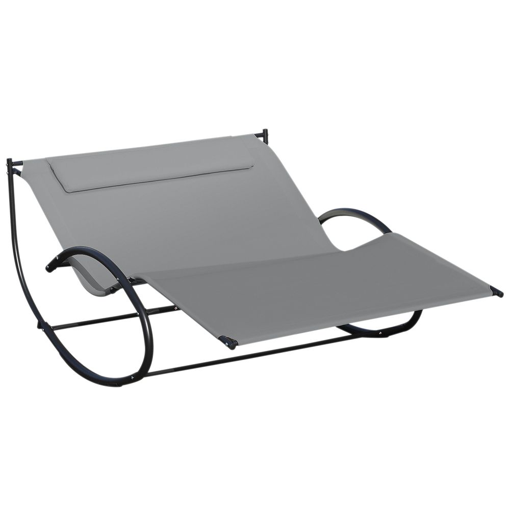 Double Hammock Chair Sun Lounger Swing Rock Seat Grey Rocker W/ Pillow Bed - anydaydirect