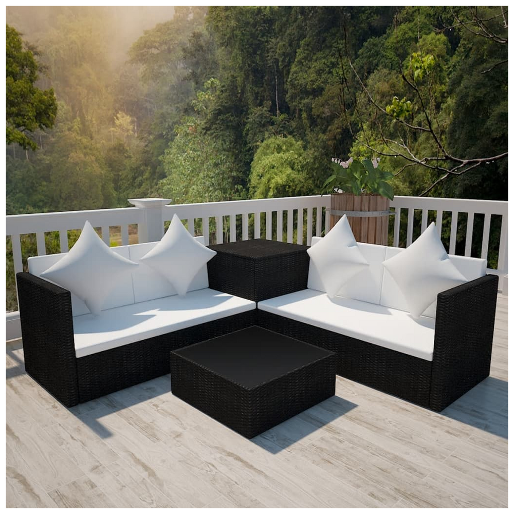 4 Piece Garden Lounge Set with Cushions Poly Rattan Black - anydaydirect