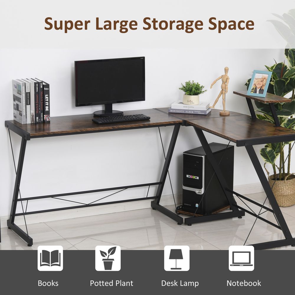 L Shaped Desk Round Corner Computer Gaming Table Workstation with Storage Shelf - anydaydirect
