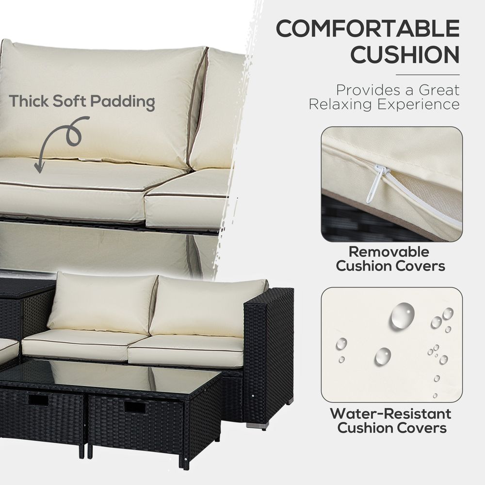 4-Seater Rattan Wicker Garden Patio Sofa Storage & Table Set Black - anydaydirect