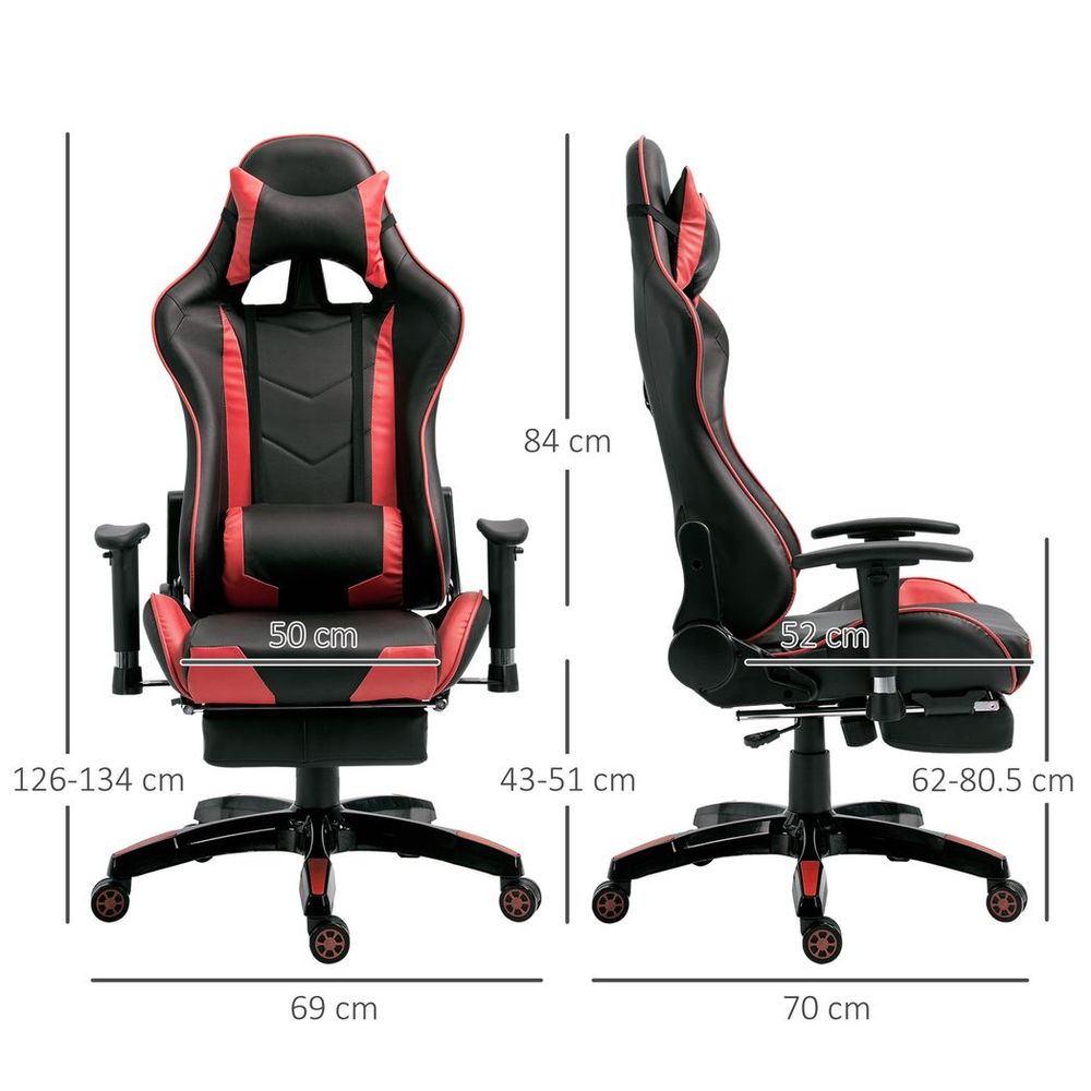 Ergonomic Gaming Chair Reclining Racing Chair with Headrest Swivel Wheels, Red - anydaydirect